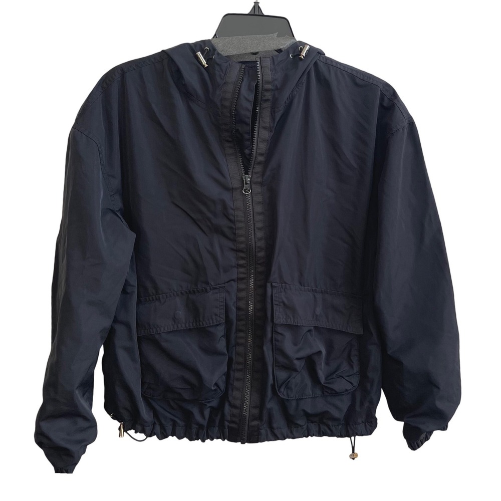 Old Navy Active Windbreaker Women XS Black Gorpcore Hooded Mesh Lined Zip Jacket